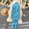 Autumn and Winter New Retro Twist Knitted Warm High-neck Elastic Slim Hip Dress Women