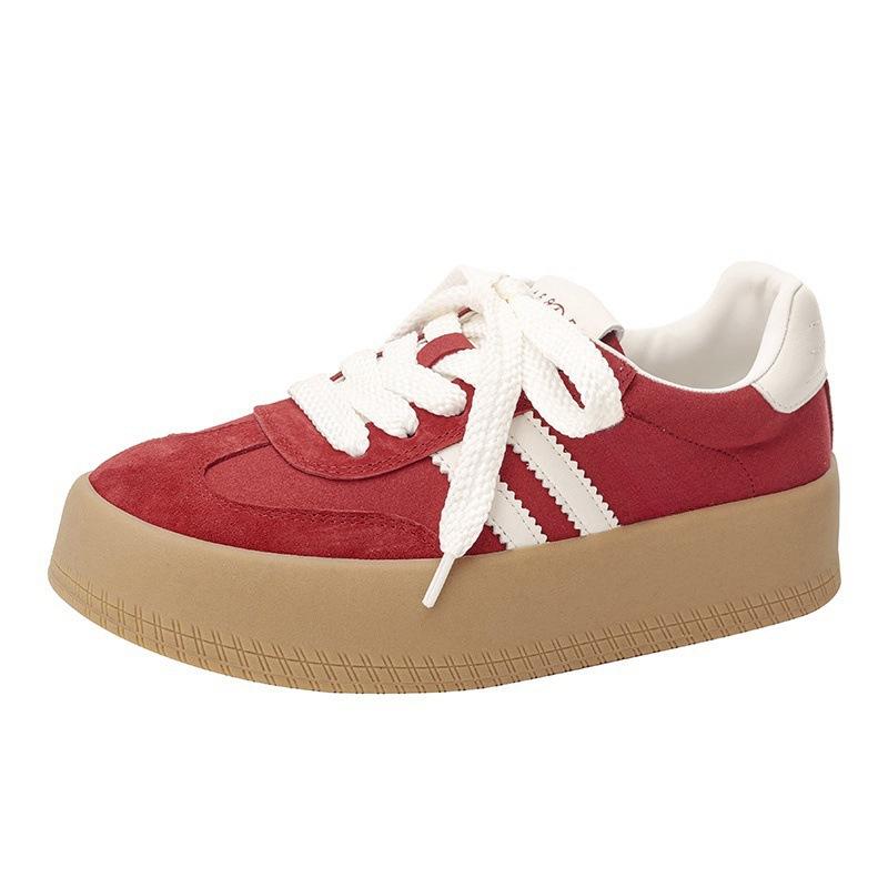 2025 new thick-soled color matching German training shoes women's small height increase versatile flat-soled lace-up sports and leisure Forrest Gump