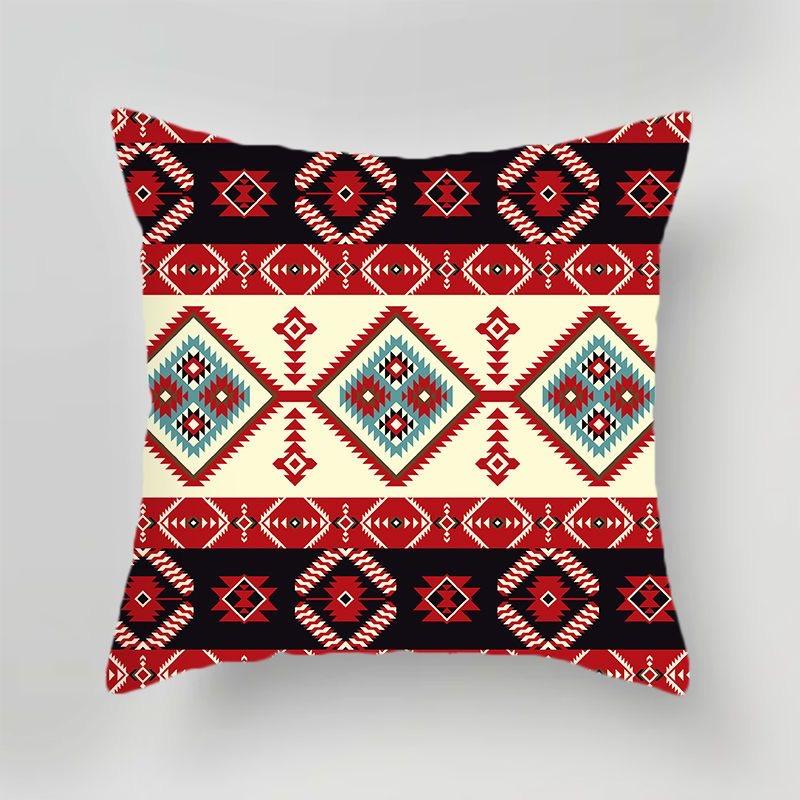 Ethnic Style Geometric Pattern Square Polyester Pillowcase Sofa Living Room Cushion Cover Bedroom Bedside Pillow Cover