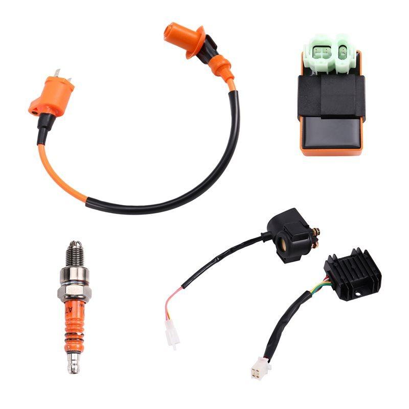 Scooter Motorcycle Ignition Coil Spark Plug 6 Pin CDI Solenoid Relay Voltage Regulator Rectifier For GY6 50-150CC Engines