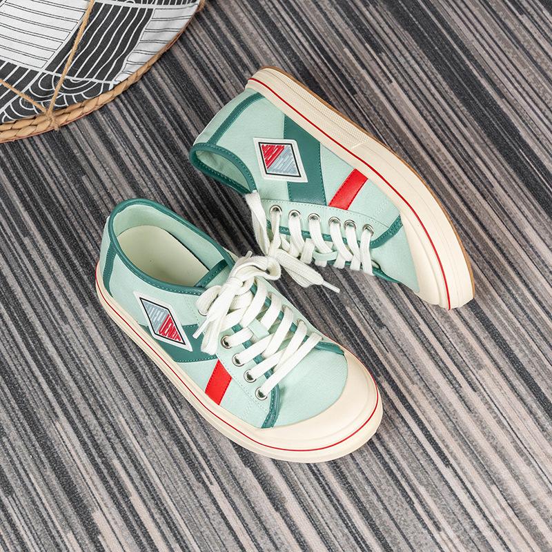 Bv the Same Low-top Board Shoes for Women's New Versatile Retro Lightweight Soft-soled Single Shoes Breathable Color Matching Lace-up Canvas Sh