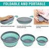 Collapsible Bowls, 3pcs Food Grade Silicone Camping Bowl Salad Bowl with lids, Portable Expandable Lunch Box Food Storage Container for Camping Travel