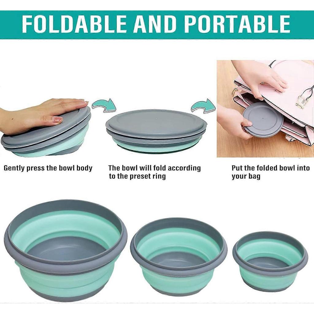 Collapsible Bowls, 3pcs Food Grade Silicone Camping Bowl Salad Bowl with lids, Portable Expandable Lunch Box Food Storage Container for Camping Travel