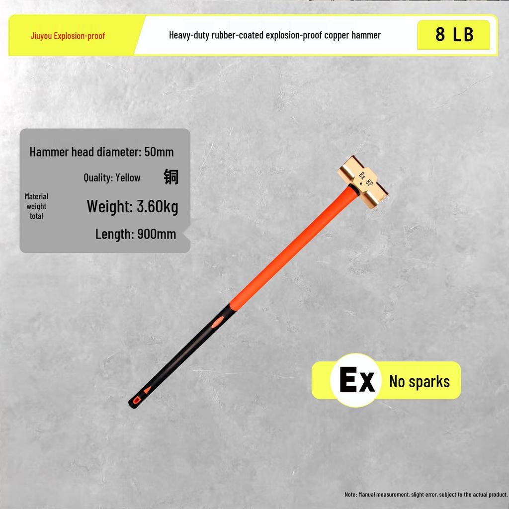Explosion-Proof Non-Sparking Brass Sledgehammer - Octagonal Copper Alloy, 2lb, 4lb, 8lb Options