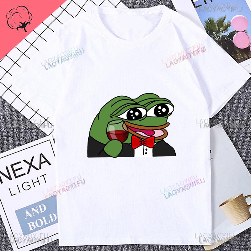 Fun Cartoon Pepe Frog Emote Graphic Print Casual Harajuku Fashion Street Wear Trend Summer Men Women Universal Crewneck Tshirt