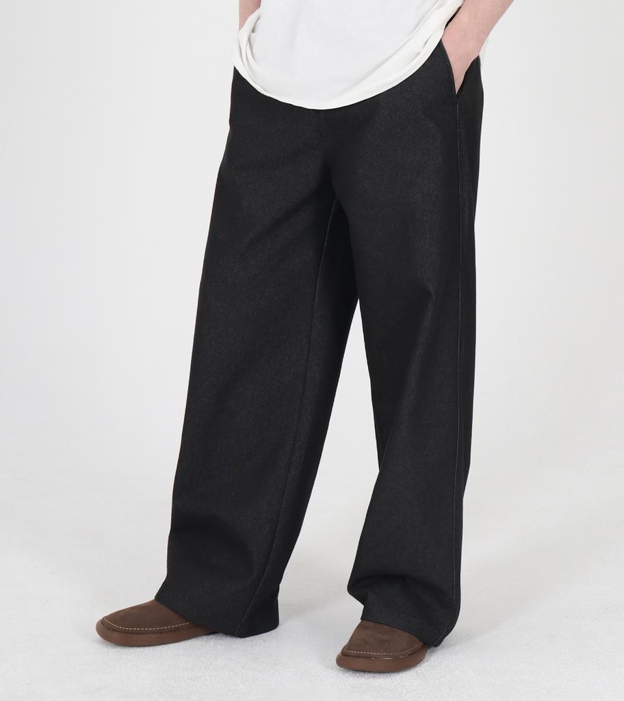 Beoteunseoul Curved Wide Denim Elastic Waist Pants [Black]