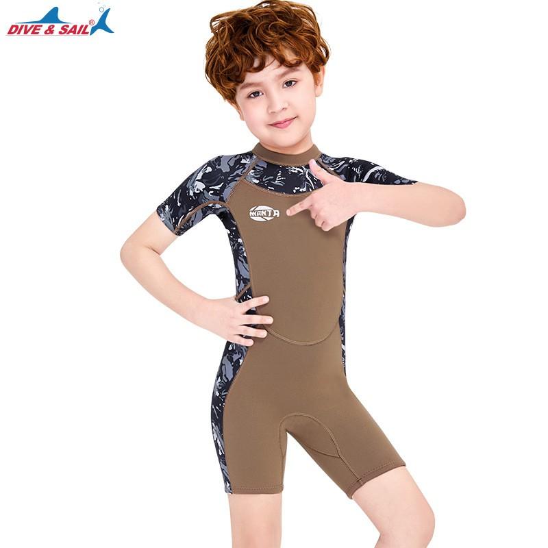 Kids 2.5mm Neoprene Wetsuit Short Sleeve Full Body Swimwear Cold Water Swimming Diving Winter
