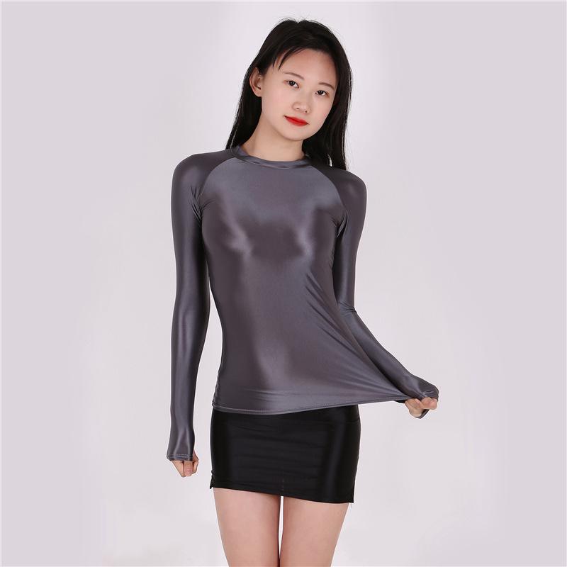 Sexy, Transparent, Breathable Bodycon T-Shirt - Oily Shiny Finish, European & American Plus Size, Comfortable Fit, 7051