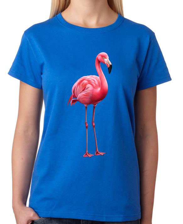 Pink Flamingo Realistic Bird Art Ladies T-Shirt Tropical Animal Tee M