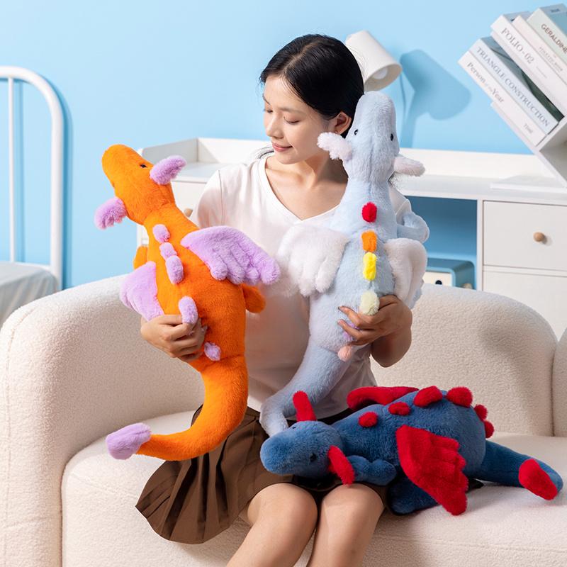 60cm Cartoon Hot Flying Dragon Plush Toy with Wings Blue Orange Long Dragon Plush Toy Pillow Gift for Boy and Girl Bedroom Decor