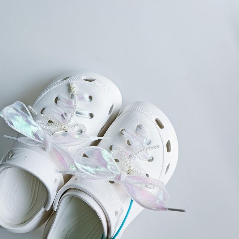 Sweet Bowknot Shoe Decoration Bag Pendant Pearl Lace Shoe Buckle Ornament for Jewelry Making DIYs Keychain Accessories