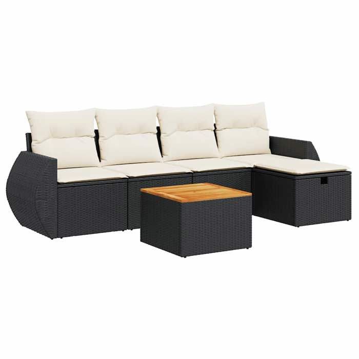 VidaXL Salon de jardin 6 pcs avec coussins noir résine tressée, ensemble de canapés d'extérieur, ensemble de canapé d'angle 3325836