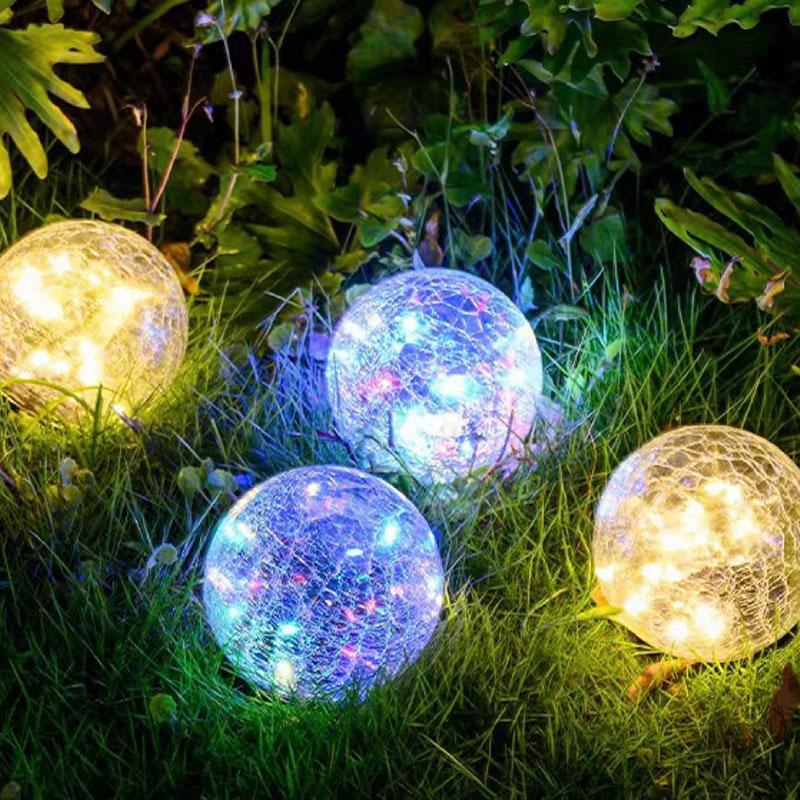 Solar crack glass ball garden lamp, waterproof garden decoration, geographical landscape, outdoor courtyard lamp