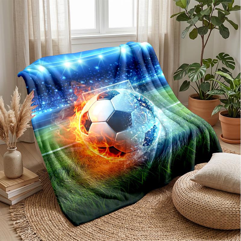 Flaming Soccer Ball 1 Theme Blanket Lightweight Warm Flannel Blanket Decorative Throw Blanket for Home Decoration