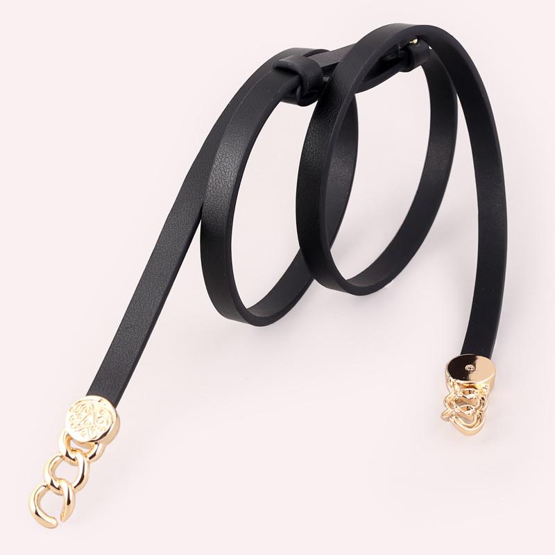 

Genuine Leather Slim Belt For Women With Interlocking Buckle For Casual And Office Wear чёрный