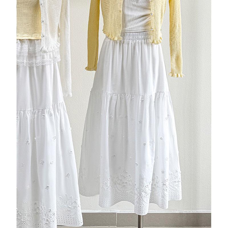 

Белое хлопковое платье А-силуэта в лесном стиле с жаккардовой вышивкой и кружевной отделкой для женщин One Size