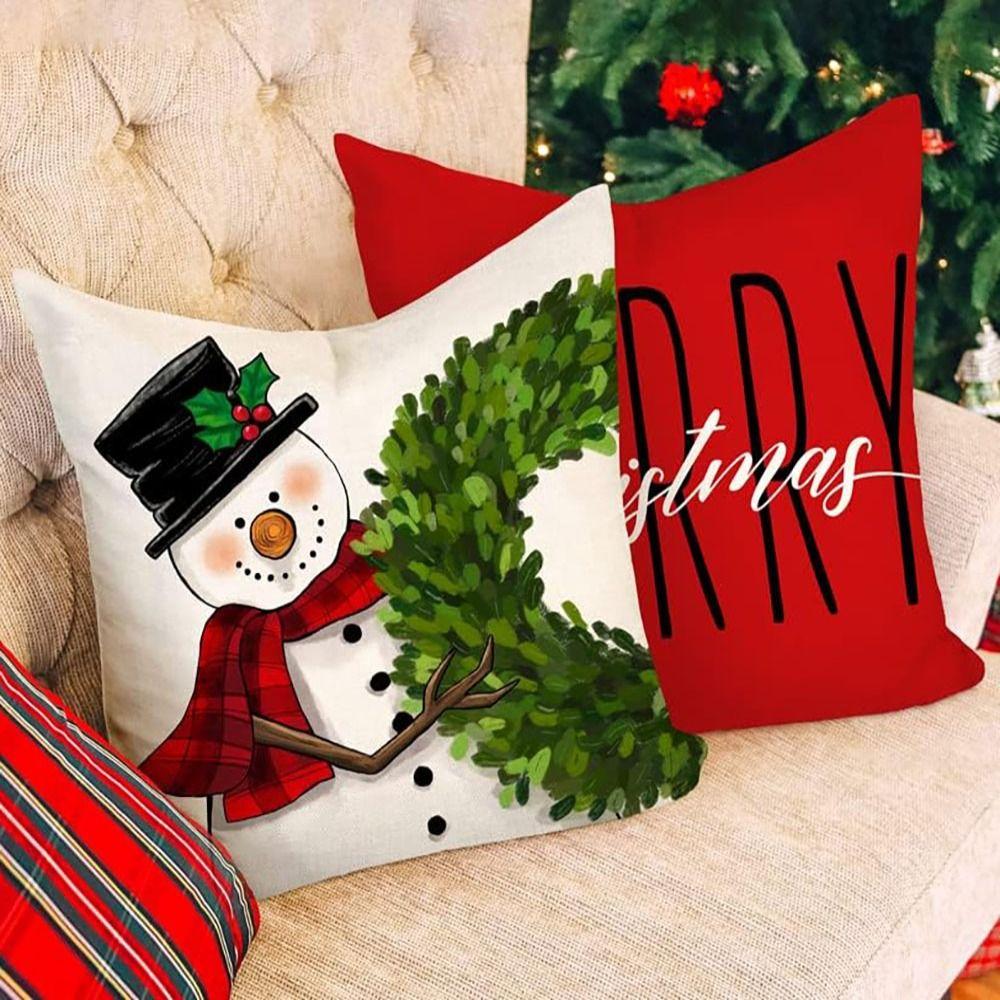 

1/4pcs Red/White Throw Pillow Covers 18*18 Inch Christmas Print Decorated Pillowcase Living Room