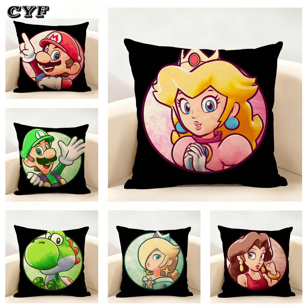 Mario Series Characters Cushion Household Decoration Linen Sofa Cushion Cover: Skin-Friendly & Breathable with Invisible Zipper