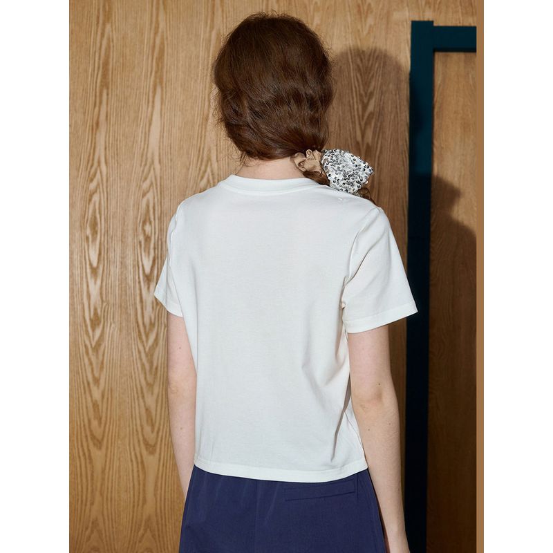 Coolhut2025 Summer Round Neck Versatile Simple Silhouette Short-Sleeved Right-Shoulder Breathable Women's T-Shirt