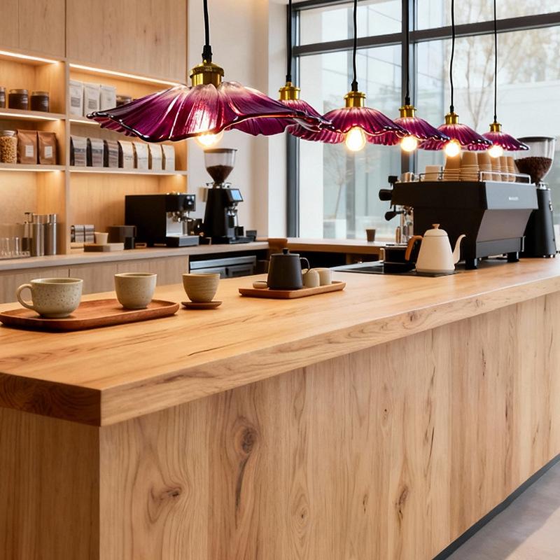 Purple Glass Flower Chandelier - Retro Bedside Lamp for Restaurant, Bar, or Homestay in Japanese Brass Style.