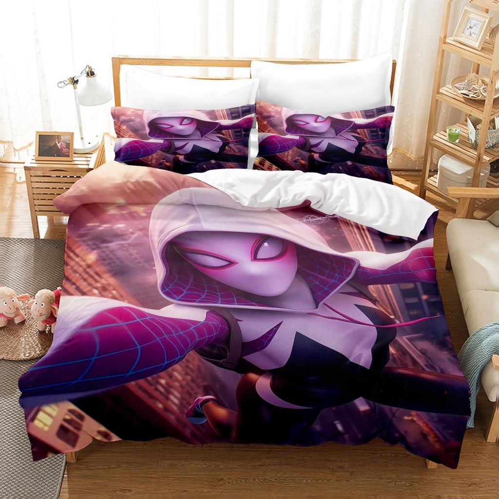 Spider-Man Gwen 3-delig 1 Dekbedovertrek Eén Delig Beddengoed Set Comforte Luxe Verfijnd Verjaardagscadeau 100% Polyester Huisdecoratie