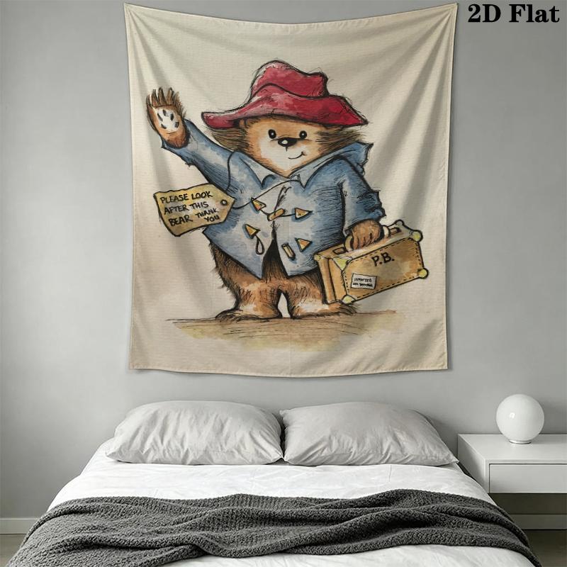 Paddington Bear Wall Tapestry Aesthetic Wall Hanging Printed Fabric Blanket Decorative Tapestries for Bedroom Living Room Home Decor