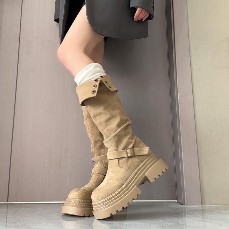 Maillard small flip boots women's 2025 summer and autumn new pleated pile western boots long knight boots