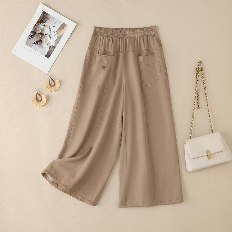 

ZANZEA Женские летние повседневные свободные укороченные брюки с эластичной резинкой на талии 2XL хаки