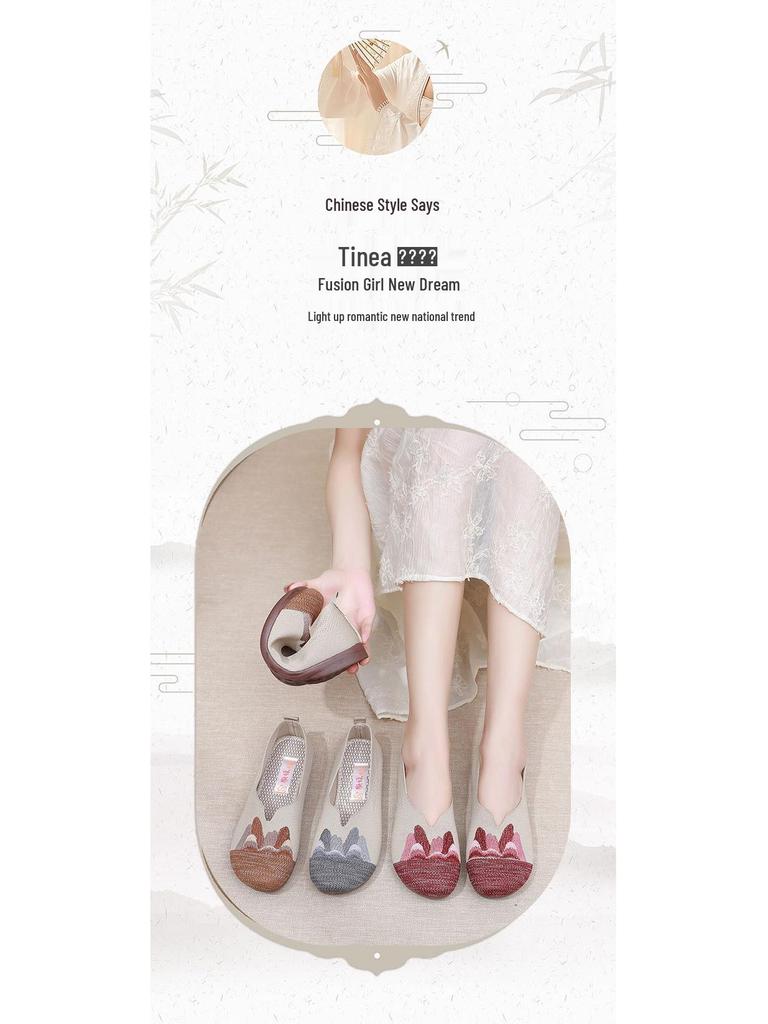Women's Embroidered Summer Flat Shoes - Breathable, Soft Sole for Comfort