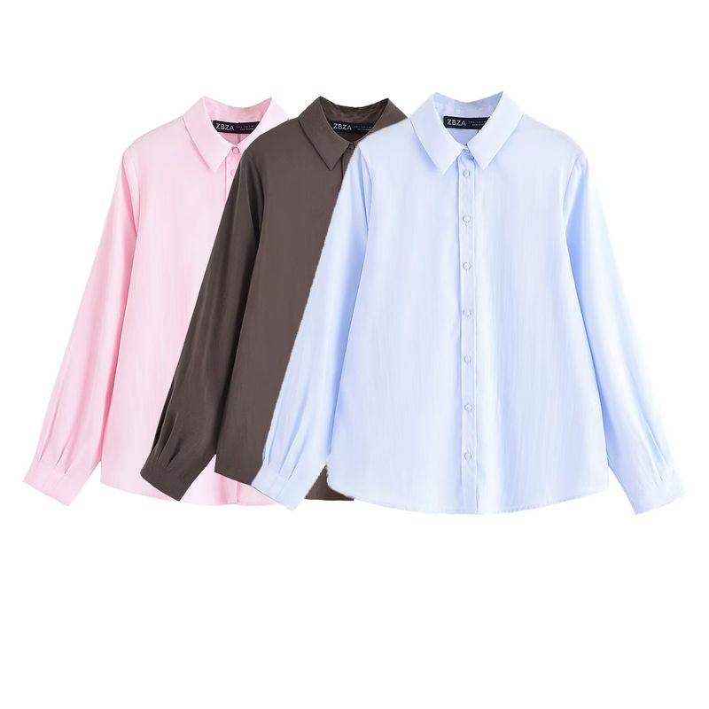 Kaslead New Women clothes Western Style Fashion Simple Solid Long sleeve Drape Shirts 2157222