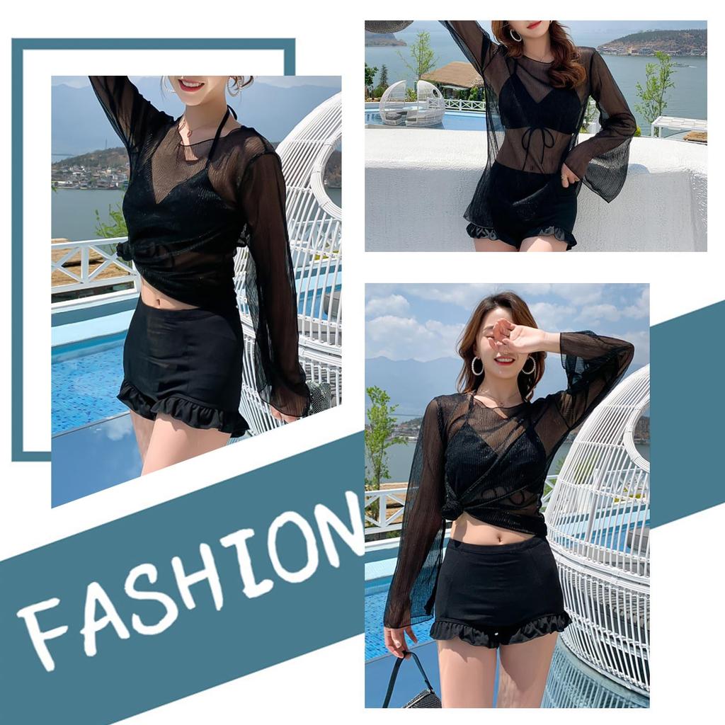 SeiunAn Bikini Swimsuit with Separate Tankini and Rash Sheer UV Sun Perfect for the Beach or Pool Women's 3-Piece Shorts, Guard, Cover-Up, Wireless,