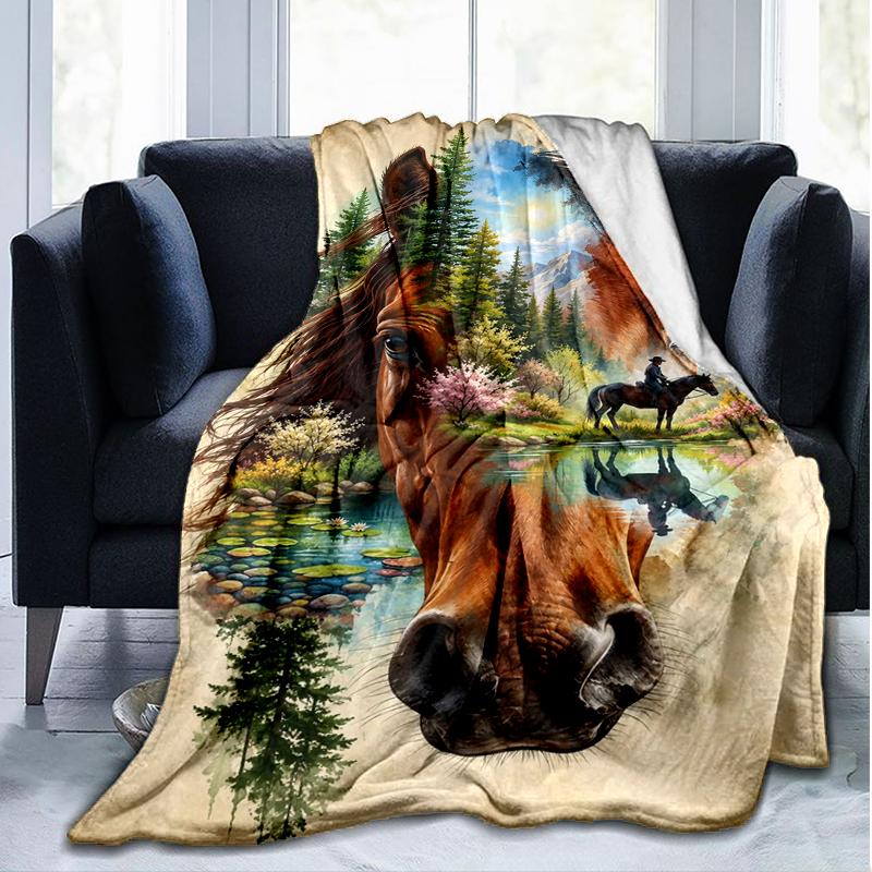 Horse Reflection Nature blanket Personalized Name Flannel Blanket Soft Cozy Plush Throw for Sofa Bed Lightweight Home Décor