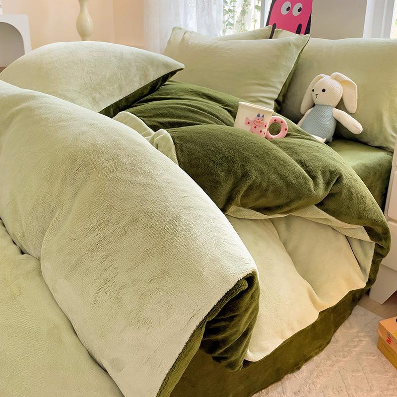 Thickened Milk Fleece Four-Piece Set, Milk Fleece Coral Fleece Bed Sheet Quilt Cover Double-Sided Flannel Bed Three-Piece Set
