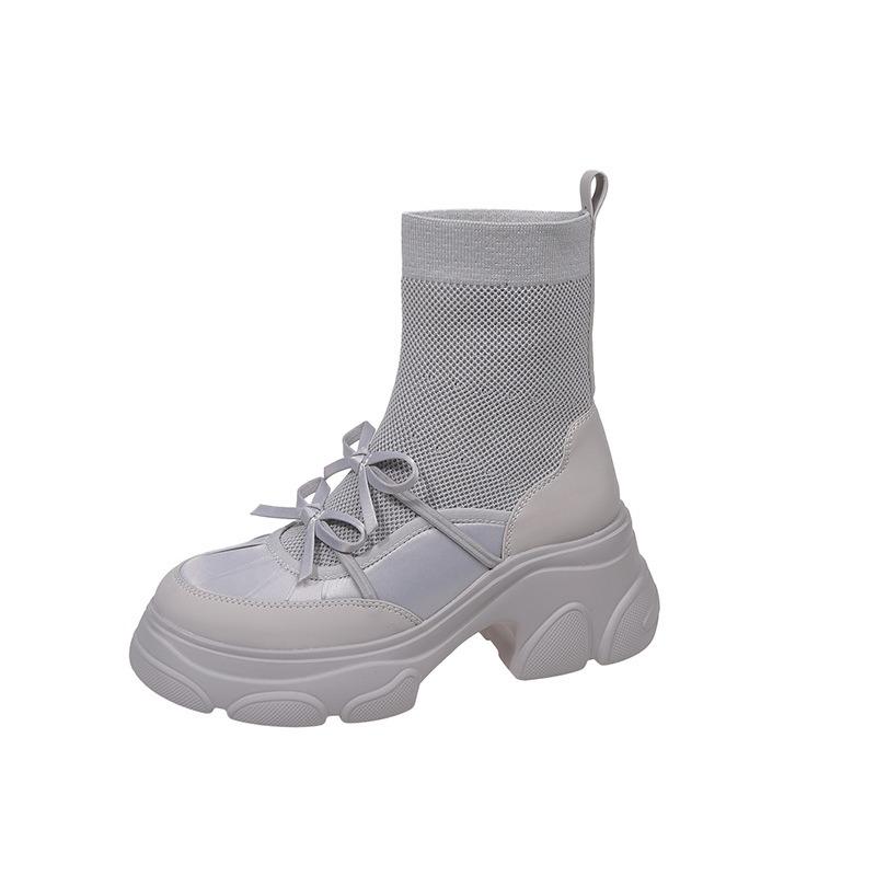 Autumn New Knitted Elastic Boots Thick-soled Heightening Women's Shoes Lightweight Versatile Breathable Casual Versatile Socks Boots