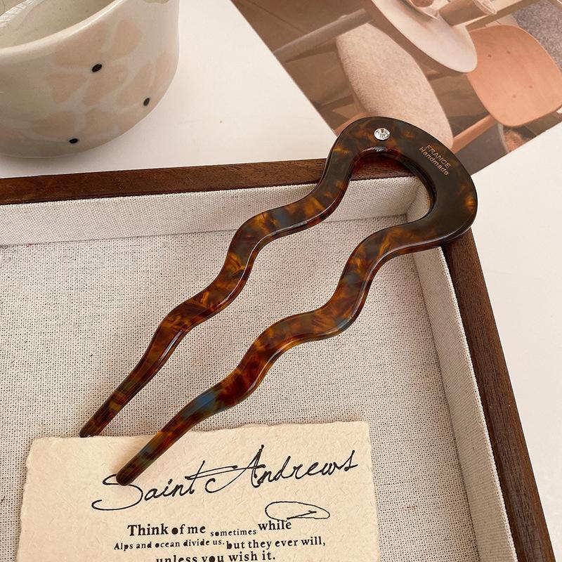 French Twist Hair Stick Hair Clip Acetate Wavy U-Shaped Hairpin Vintage Tortoise Shell Women Hair Bun Pin Headwear Accessories