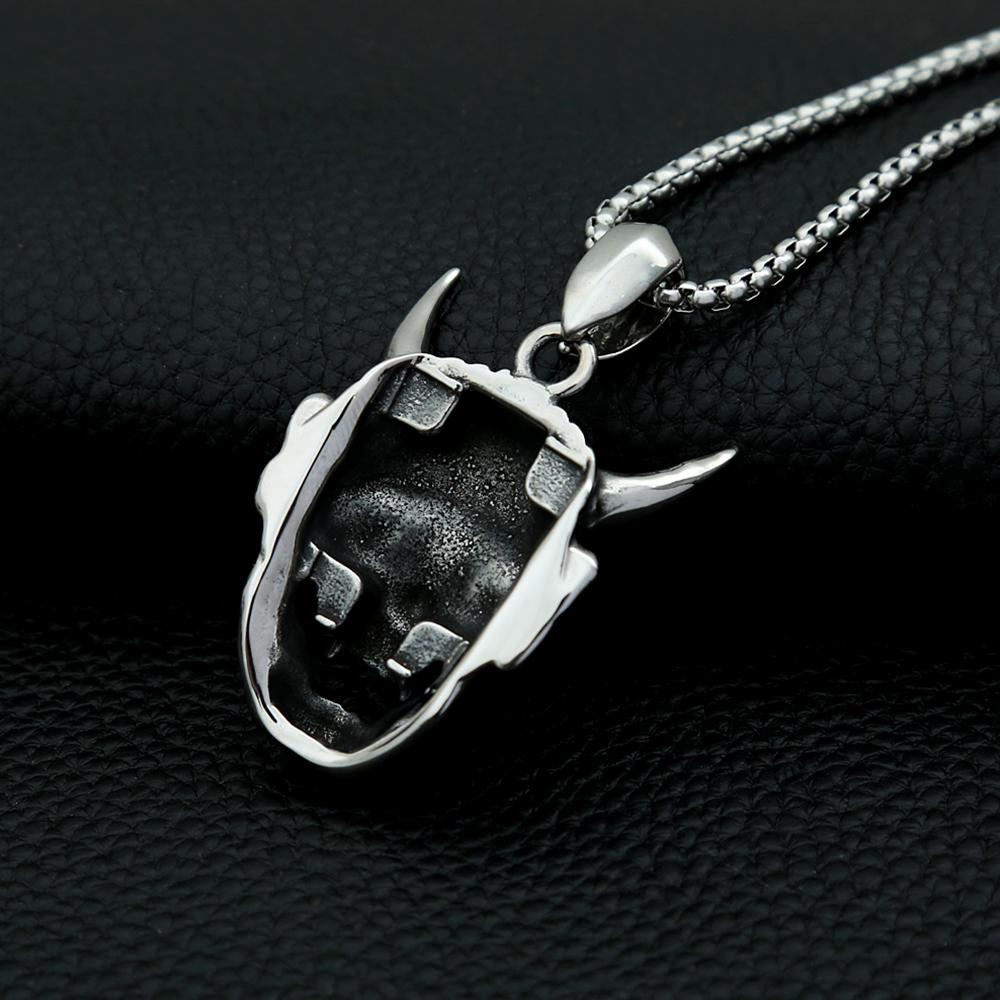 Vintage Personality Prajna Mask Pendant Necklaces For Men 316L Stainless Steel Domineering Demon Skull Jewelry Gift