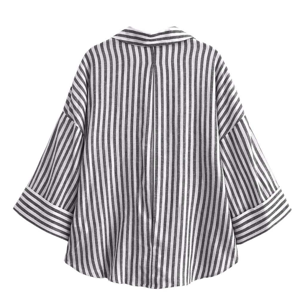Camisa Feminina de Linho Colorida da Moda com Manga Larga e Confortável