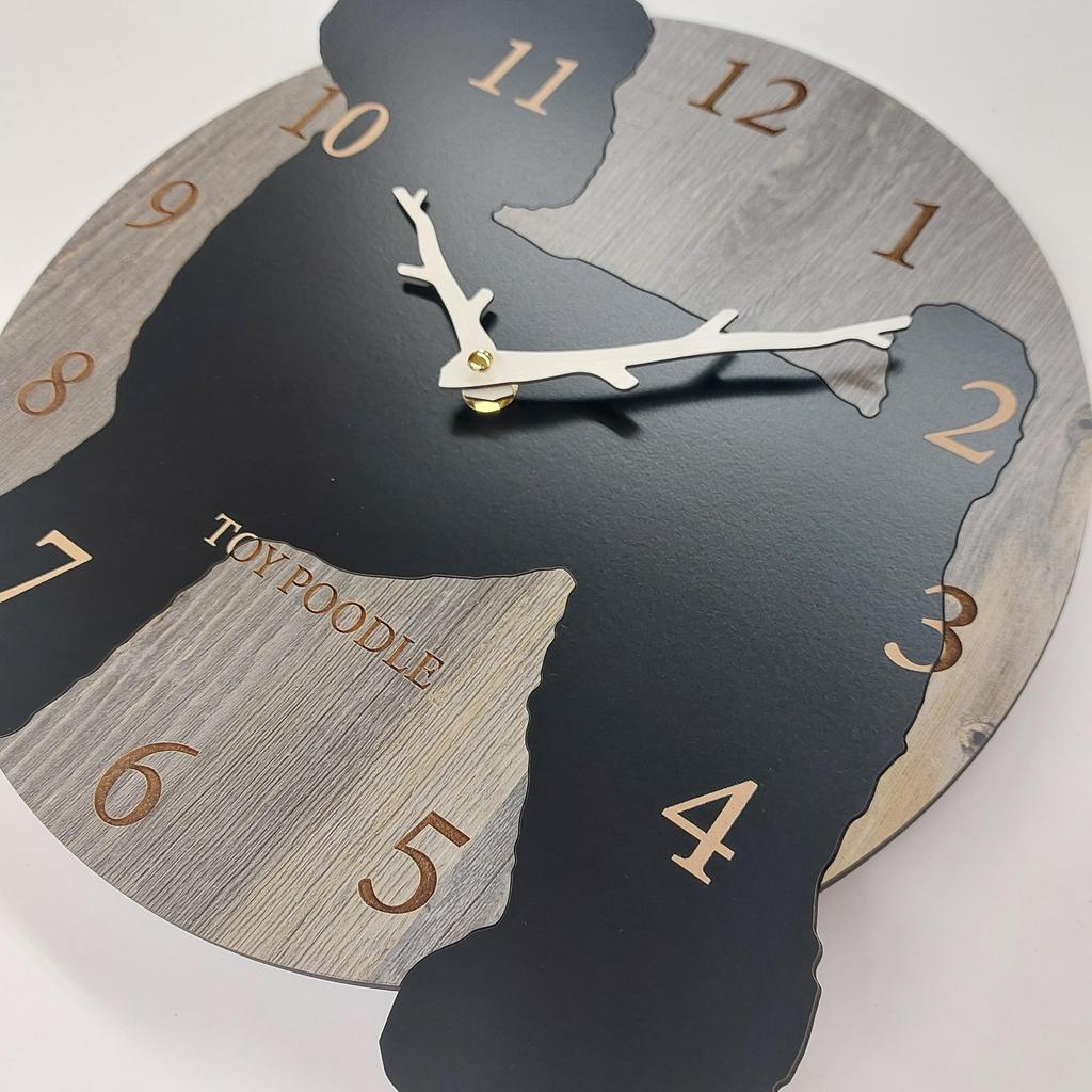 Wall Clock Toy Poodle Stylish Wooden Analog Wall Clock Silent Perfect for Home and Room Decoration "Outcast Dog" - (Black) - - - Bedroom, Decor,