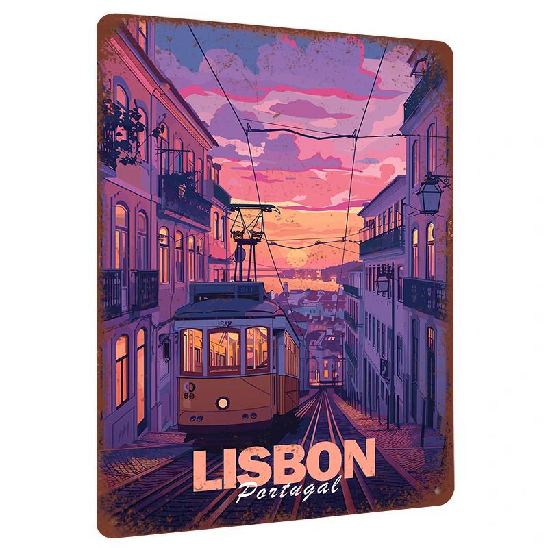 

Vintage Lisbon Tram at Sunset Metal Wall Art Decorative Iron Painting for Home Decoration 20x30cm（7.8x11.8inch）
