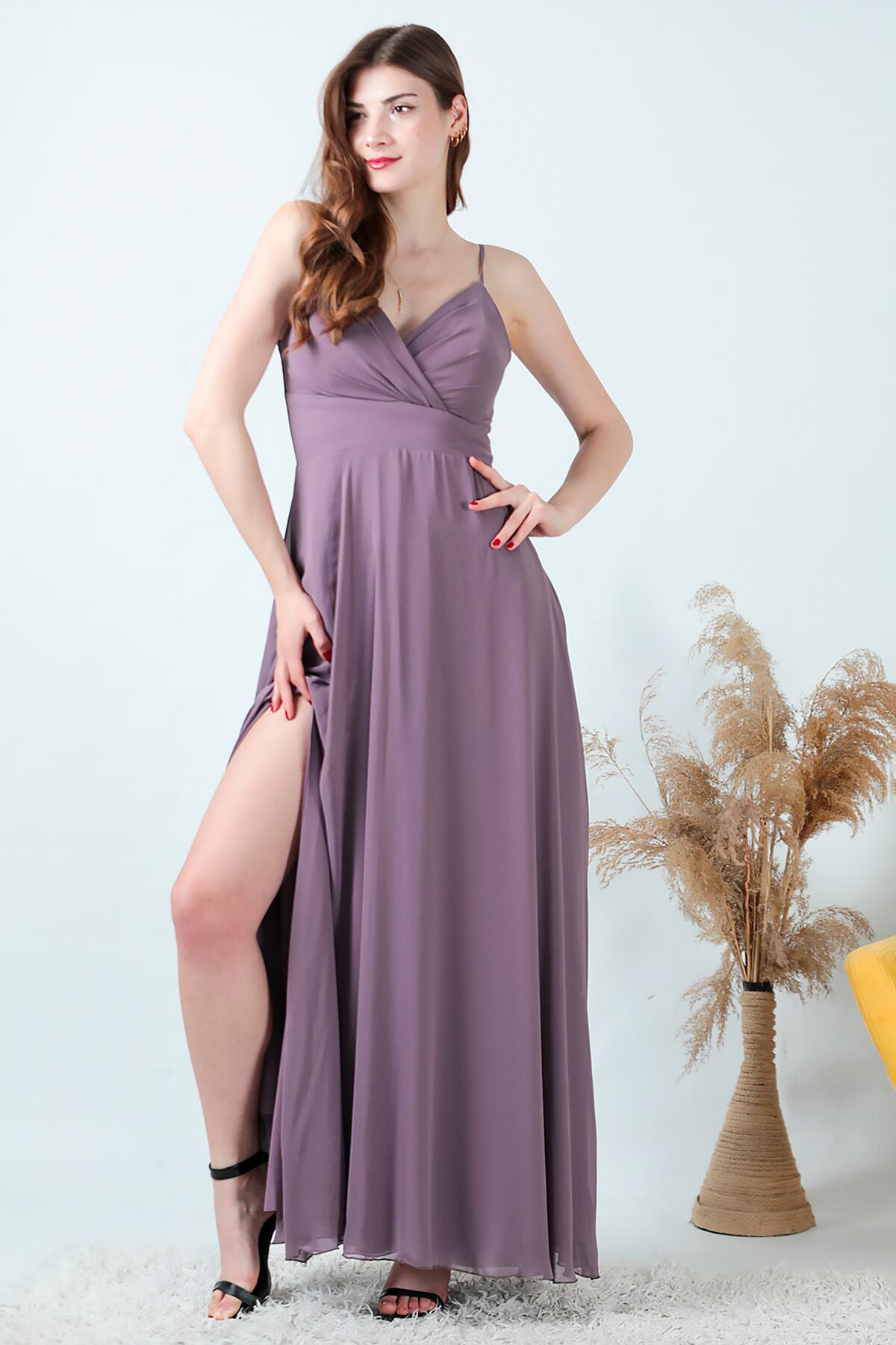 

Женское длинное шифоновое вечернее платье с веревочным ремнем 40 сливовый