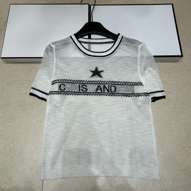 D Brand European-Style Star Letter Knit Round Neck Short Sleeve Top