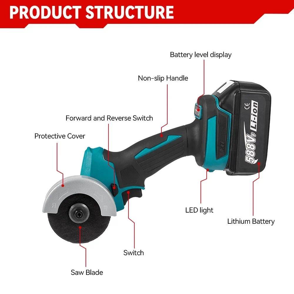 3Inch Brushless Electric Angle Grinder 20000 RPM Electric Circular Saw Cordless Portable Cutting Polishing Power Tool
