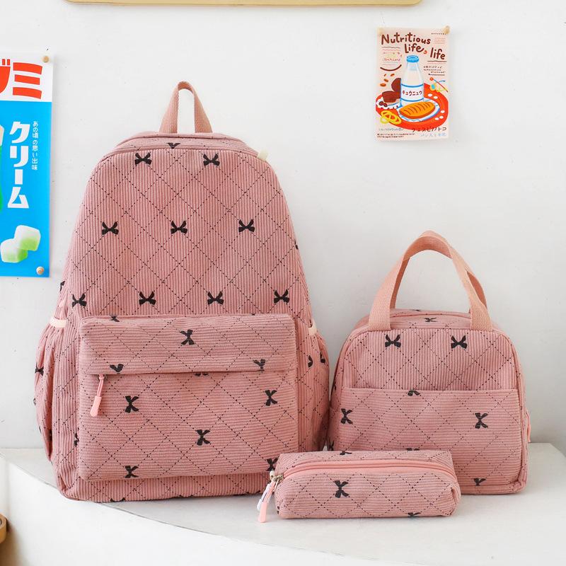Schoolbag Wholesale New Teen School Bag Corduroy Printing Primary School High School College Student Double Shoulder Back Computer Bag
