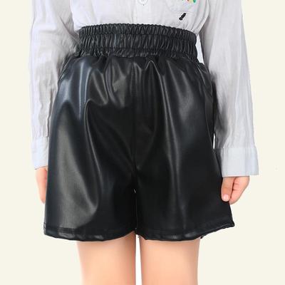 Mädchen Schwarze Lederhose - 2025 Herbst/Winter Modische Vielseitige Shorts für Kinder