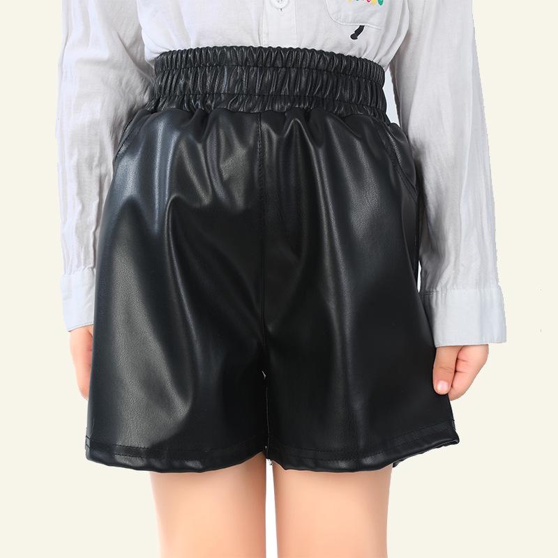 Mädchen Schwarze Lederhose - 2025 Herbst/Winter Modische Vielseitige Shorts für Kinder