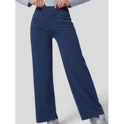 Pantaloni Larghi in Denim da Donna Comodi ad Alta Elasticità Colore Unico