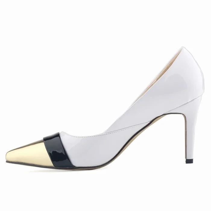 Damen Pumps Stilettos Sexy 9cm Spitzschuh Lackleder Nahtfarbe Hohe Absätze Korsett-Stil Arbeitspumps Court Hochzeitsschuhe