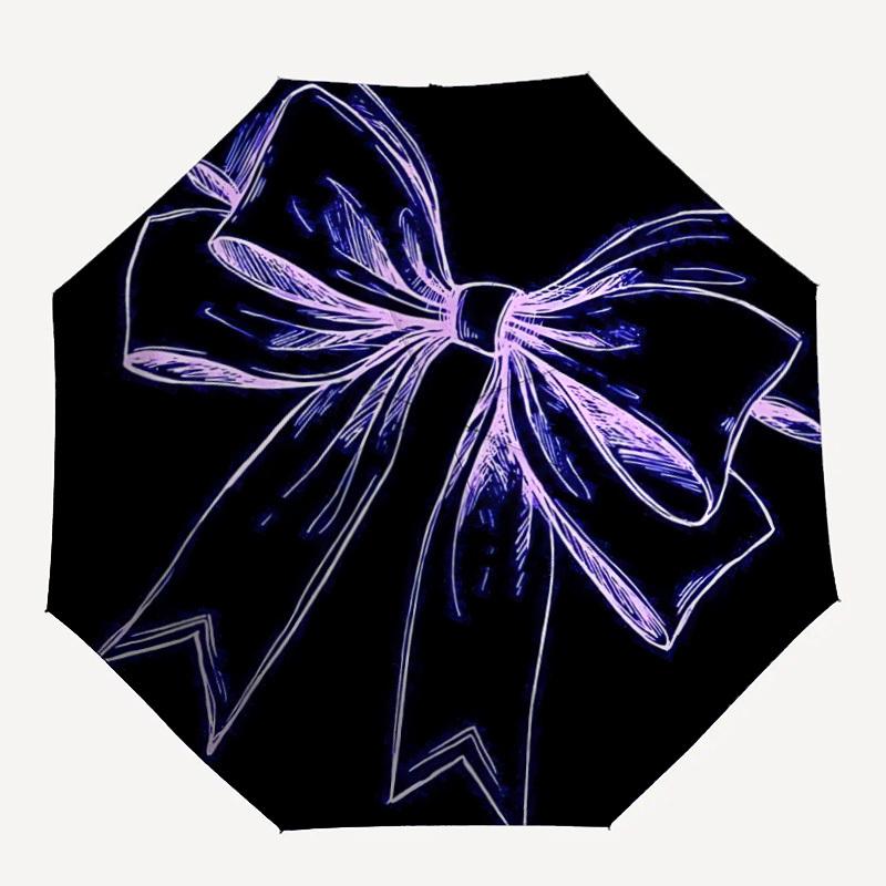 

1pc Bow Ribbon Automatic Folding Umbrella - Compact 8-Rib Design, Durable Plastic & Iron, Lightweight for Outdoor Daily Use202