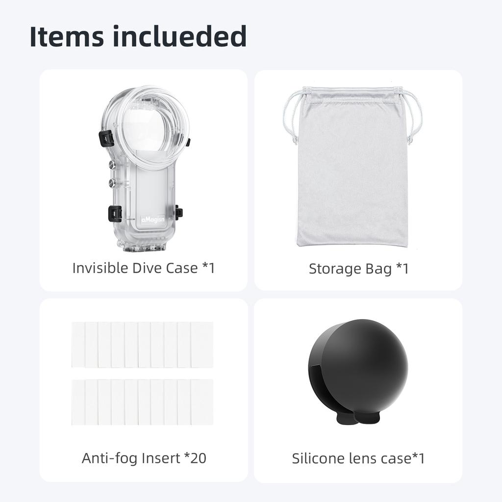 Dive Case for Insta360 X5 Waterproof Housing Cover Underwater 60M Invisible Dive Shell with Lens Cap for Insta360 X5 Accessories