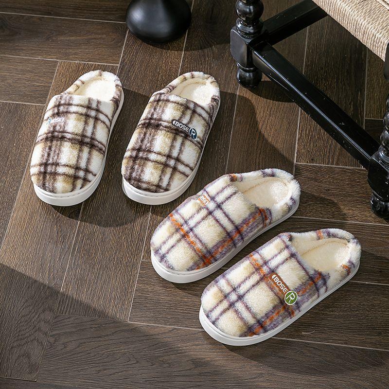 Winter cotton slippers women's plush cute warm home hair drag male couple autumn and winter indoor home non-slip ins